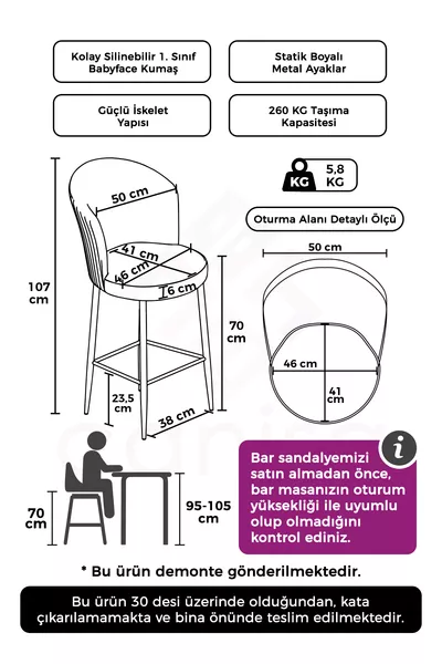 Sedia da cucina Fora Serie 1 Pezzo Babyface Tessuto Nero Sgabello da Bar Nero con Gambe in Metallo Nero