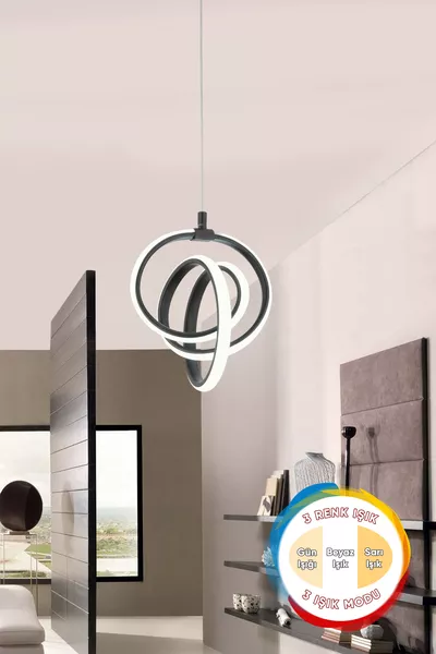 Lampadario Valens Singolo Nero con 3 Colori di Luci a LED, per Soggiorno, Cucina, Camera e Corridoio
