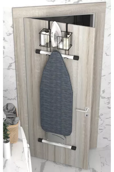 Porta dietro supporto per ferro da stiro e asse da stiro Organizer per ferro da stiro Nero