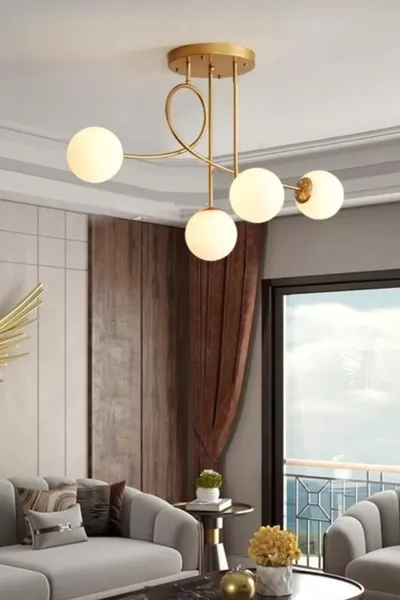 Eva Modern Matte Gold Frame White Glass Four-Light Chandelier