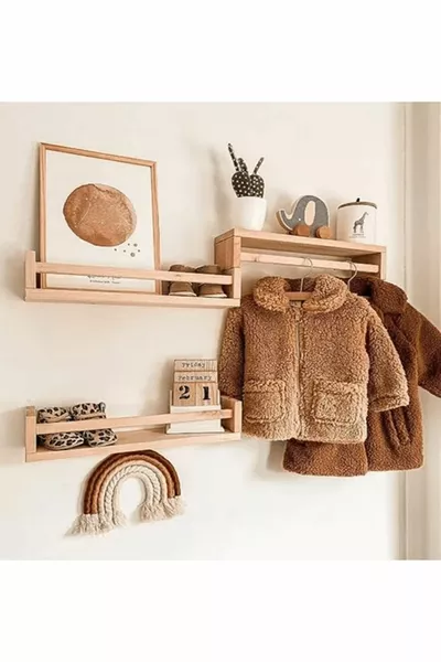 Монесори библиотека Детска и бебешка стая Рафтове Дървена библиотека Закачалка  см Комплект от 3 рафта, обърнати нагоре и надолу