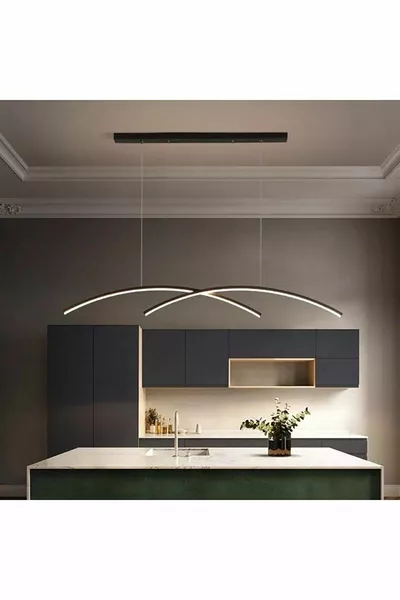 Almira Modern Design Black Dining Table Pendant - Kitchen - Living Room White LED 2-Light Chandelier
