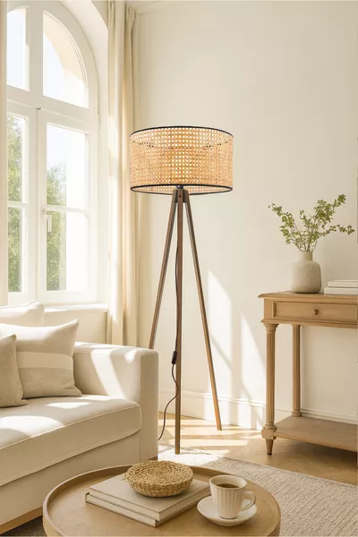 Оригинален Hazeran триножник с дървени крака от ратан ексклузивен лампион 