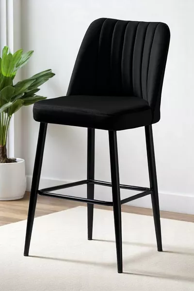 Island Bar Chair - Babyface Black Fabric - Black Metal Legs - Kitchen Chair - Bar Stool