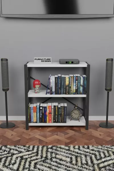 Metalen Boekenkast 3 Planken Decoratieve Boekenkast Tv Meubel Plank Witte Kleur