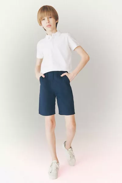 Boys' Basic Plain Gabardine Shorts with Pockets SM