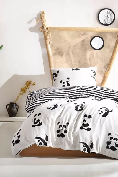 Bettwäsche-Set für Einzelbett, leicht zu bügeln, B&W Panda