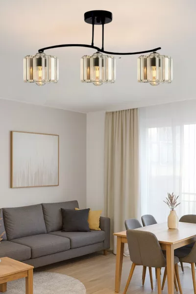 Ahu 3-Light Ceiling Chandelier (With Crystal Stones) for Living Room, Dining Table, Kitchen, Youth Room