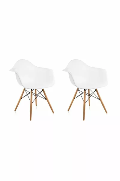 Lisa White Armrest Eames Chair - 2 Pieces - Cafe Balcony Kitchen Chair