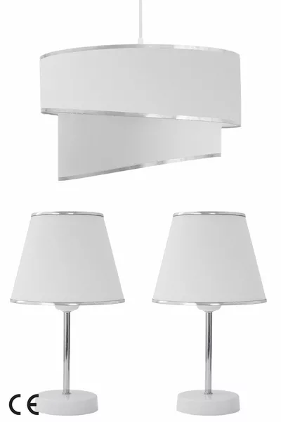 Ensemble de lampe de table et lustre Julien triple en argent blanc