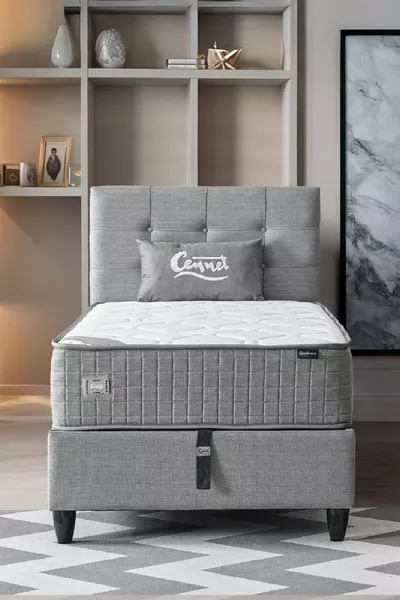 Mimoza Model Single Full Orthopedic Antibacterial Bed Base and Headboard Set, 3-Piece Set