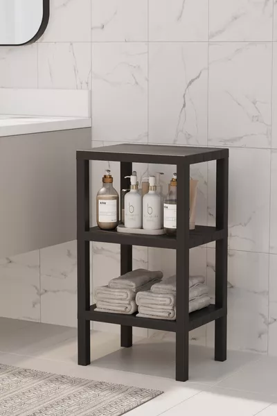 Декоративный пластиковый многофункциональный органайзер для ванной - для горшков, книг, цветов, 3 уровня, черный