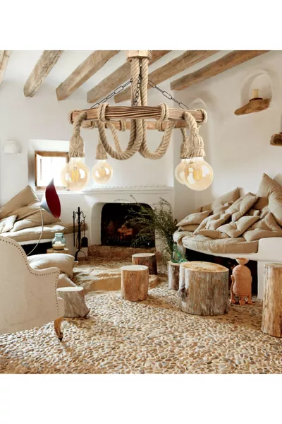 ثريا خشبية زخرفية بحبال طبيعية للصالون والشرفة والمقهى والفندق والكميلة