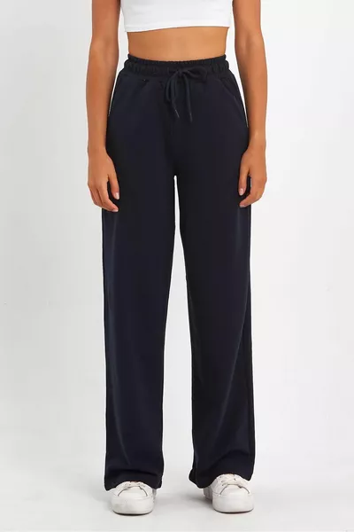 Pantalon de survêtement femme décontracté à coupe large, poches latérales, bleu marine, style saisonnier