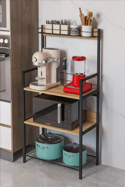 Support de cuisine avec panier en métal pour coin café, stand de cuisine pour airfryer, micro-ondes et machine à café