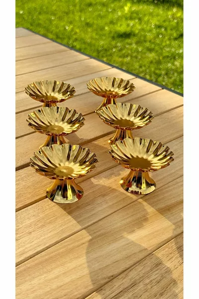 Set of 6 Gold Coffee Oyster-Shaped Pedestal Bowls for Turkish Delight, Macarons, Sweets, Presentation, Coffee, Treats