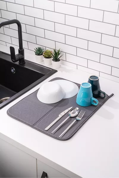 Mikrotex Bulaşık Matı Süper Emici Bulaşık Kurutma Matı cm Tezgah Üstü Bulaşık Matı Antrasit