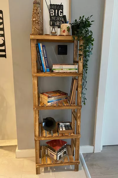 Libreria Scandinava in Legno a 5 Ripiani, Libreria Decorativa Ykm cm, Legno Marrone, Classica