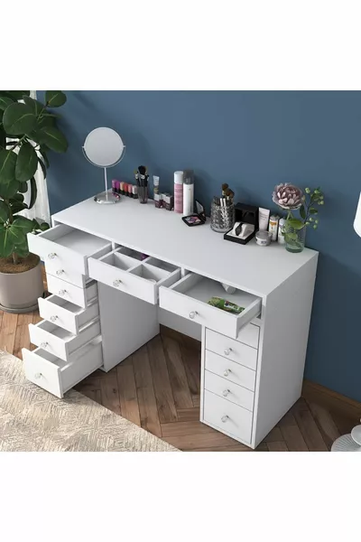 Rani Coiffeuse avec tiroirs et organiseur de bijoux, blanc