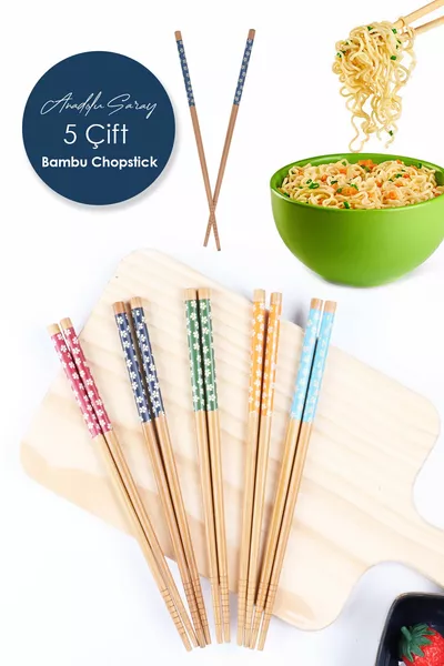 5 Pairs of Patterned Washable Korean Chinese Bamboo Chopsticks | Patterned Bamboo Chopsticks