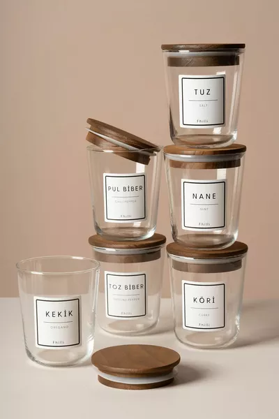 Motto - Ensemble de bocaux en verre avec couvercle sous vide, étiquette et cadeau, arbre de tulipe 6 pièces, set d'épices, ml