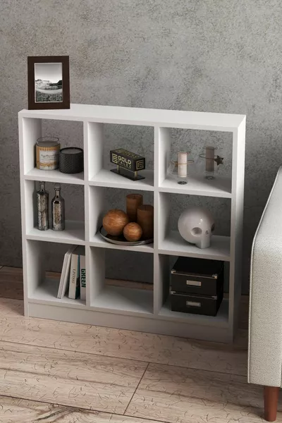 Многофункционален кухненски рафт шкаф с 9 отделения, бял