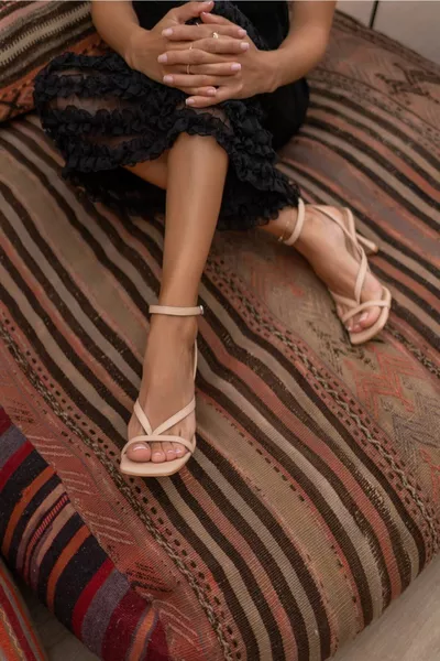 Boyence Beige Nude Women's Heeled Flip-Flop Sandals