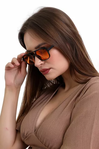 Unisex Turuncu Vintage Kemik Güneş Gözlüğü
