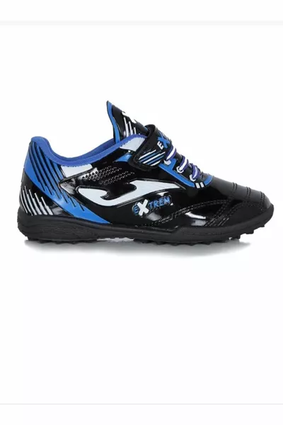 New Season Young Kids Blue Patent Leather Black Sole Velcro Astroturf Shoes Football Boots
