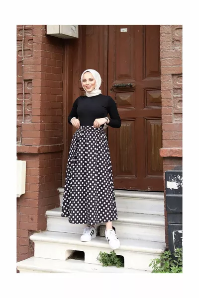 تنورة بولكا منقطة بيضاء بحزام مولانا