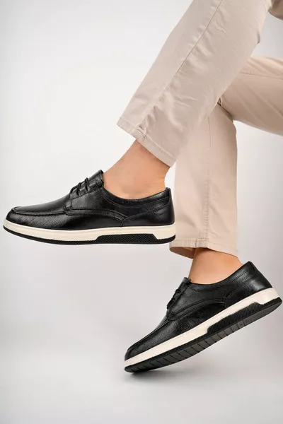 Echtes Leder Schwarz Herren Leder Freizeitschuhe 