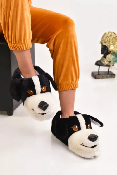 Unisex Hundefigur Grau Tan Plüsch Penduf Tier Haus Stiefel