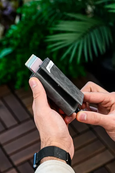 Faux Leather Heren Mechanisme Vegan Lederen Kaarthouder Portemonnee Portfolio Crazy Grey