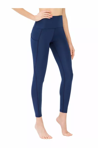 Women's Navy Blue High Waist Double Pocket Wrapping Up Sports Leggings