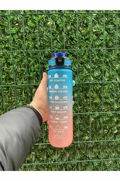 Flacon d’eau bleue de  ml avec bouteille d’eau de sport en paille de motivation Tritan sans Bpa