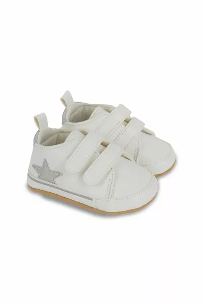 Weißes Baby Mädchen mit silbernen Stern Velcro Stiefeletten Erste Schritt 