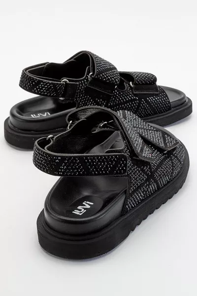 صنادل ميلوم سوداء نسائية حجرية