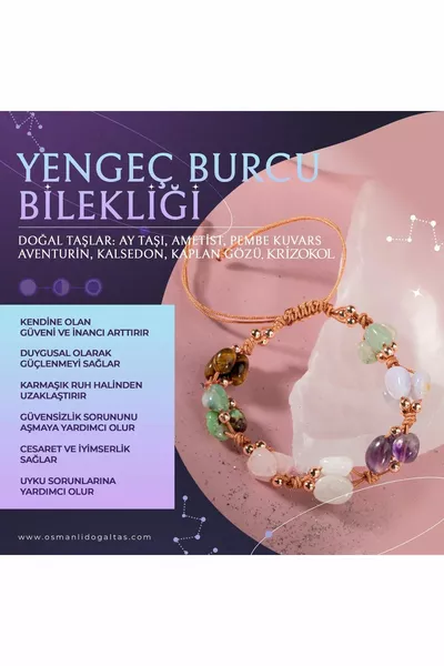 Krebs Naturstein Naturmakrame Armband