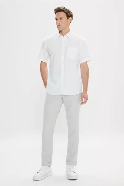 الرجال الأبيض الراحة صالح عارضة قطع أزرار ذوي الياقات البيضاء الكتان نظرة  ٪ القطن قميص قصير الأكمام