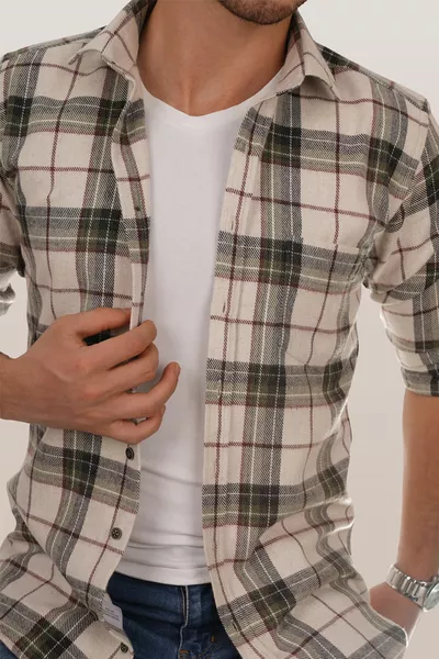 كريم أخضر منقوش سليمفيت حطاب هدية قميص محاصر