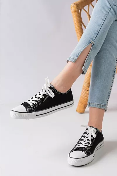 Unisex Kurze schwarze Leinen-Sneaker Leinen-Turnschuhe