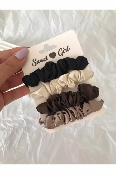 نسائي قماش ساتان صغير سكرانشي بيغل 4 قطع مشبك مجموعة