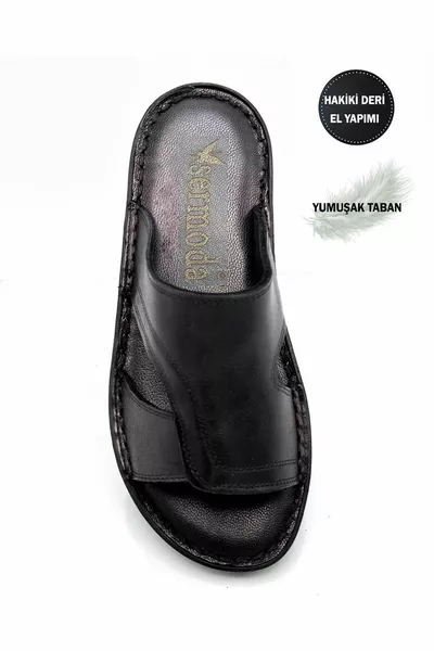 Pantofole da uomo in vera pelle Ciabatte leggere in pelle A nero