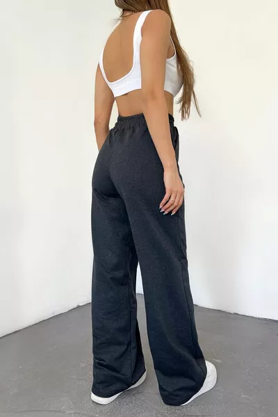 المرأة أنثراسايت القطن واسعة الساق بنطال رياضي