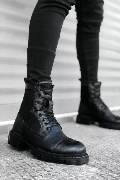 Cold Proof Comfortable Warm Lining Winter Lace-Up Men's Black Postal Boots Rubber Sole Sturdy Outdoor