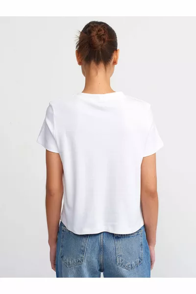  T-Shirt aus Baumwolle mit Rundhalsausschnitt - Weiß