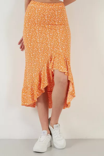 Floreale Fantasia Balze Midi Lunghezza Fessura Gonna Gonna 