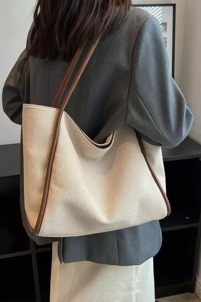 حقيبة كتف من قماش حبال البني مفصلة