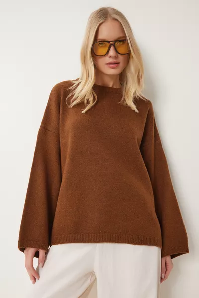 كنزة تريكو أساسية كبيرة الحجم لون تبغ 