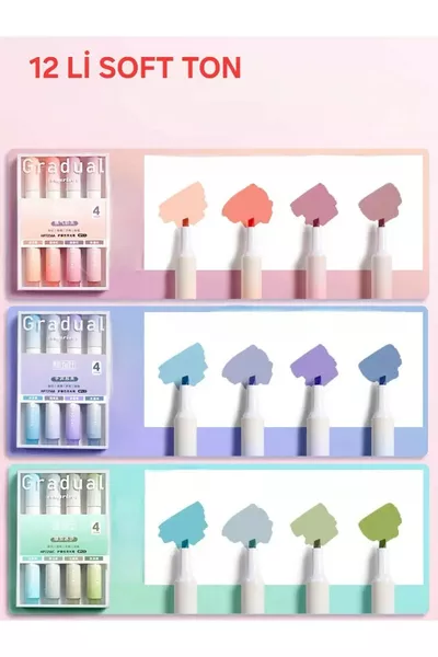 Набор из  градуированных флуоресцентных карандашей мягких цветов, упаковка по 4 штуки